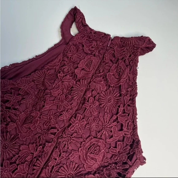 🩷LULU’S LOVE MAGENTA RED LACE MINI BODYCON HIGH NECK STRAPLESS DRESS SIZE SMALL - Picture 7 of 12